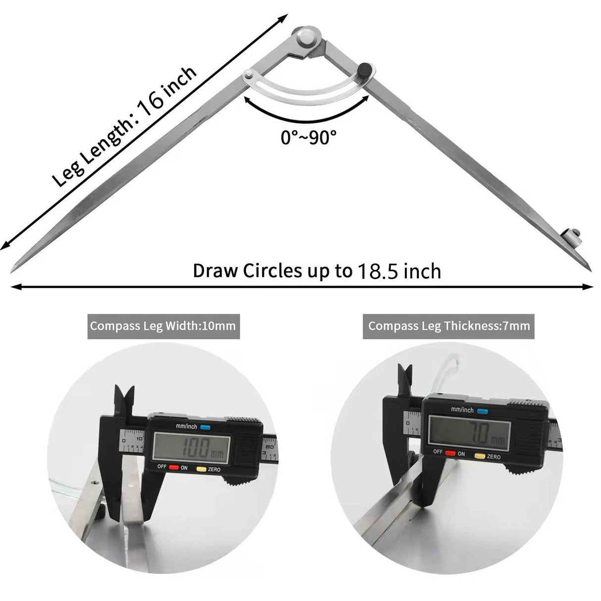 Compass for Geometry, Compass for Woodworking, 16 inch Precision Woodworking Compass with Wing Divider and Pencil Holder, Large Compass for Geometry, SZHRXC