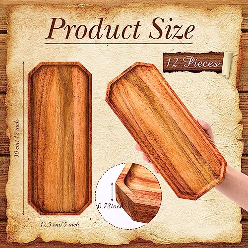 Dandat 12 Pack Wooden Serving Platter Acacia Wood Platters 12 x 5 Inch Rustic Serving Tray Rectangular Charcuterie Board Cheese Plate for Home Decor