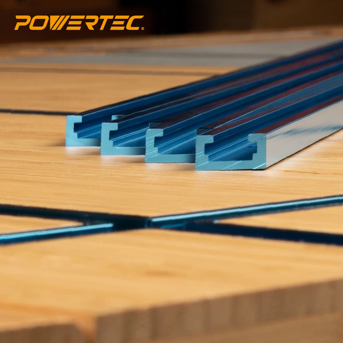 POWERTEC 71158-P3, 6 Pack, Double-Cut Profile Universal T-Track with Predrilled Mounting Holes, Aluminum T Track for Woodworking Jigs and Fixtures, POWERTEC