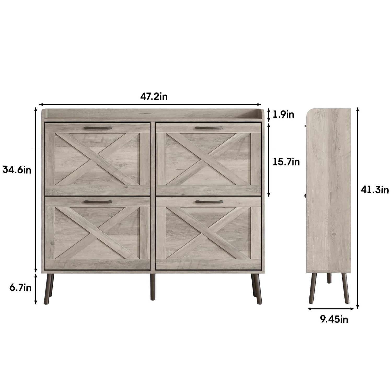 Maupvit Large Shoe Cabinet with 4 Flip Drawers, Freestanding Shoe Cabinet Organizer with Metal Drawer Bracket, Shoes Storage Cabinet for Entryway, Maupvit