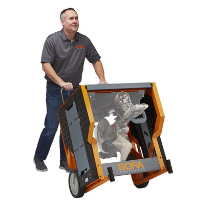 Bora Portamate - PM-8000 Miter Saw Stand Work Station | Mobile Rolling Table Top Workbench | Orange & Grey with Folding Wing Extensions Orange/Black