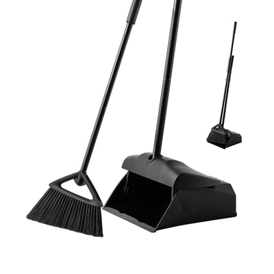 Eyliden Commercial Angle Broom and Dustpan Combo, with Long Handle, Lobby Dust Pan Sweep Set for Outdoor Garages Courtyard Sidewalks Decks Indoor
