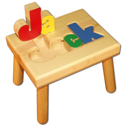 Damhorst Toys & Puzzles Personalized Wooden Child's Name Puzzle Stool Primary Colors - WoodArtSupply