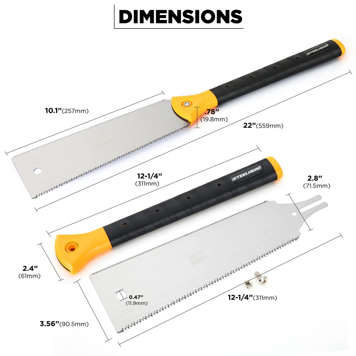 STEELHEAD 10-Inch (250mm) Ryoba Double Edge Japanese Pull Saw for Woodworking, Forged Japanese SK Steel, 7TPI & 15TPI, Flexible Blade, STEELHEAD