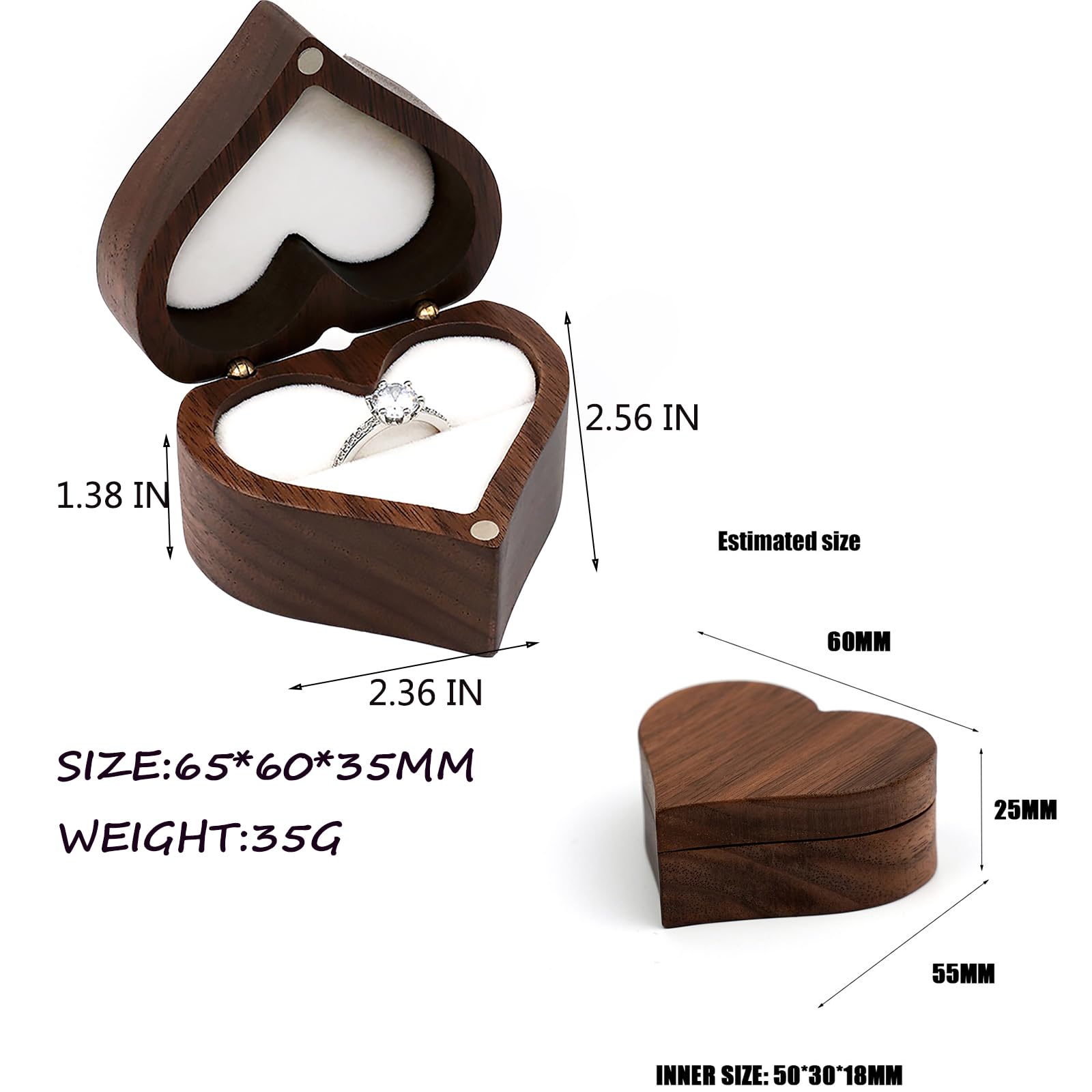 JYCMMFC Ring Box, Personalized Wooden Ring Box Mini Engagement Ring Holder Box, Heart-shaped Wedding Ring Box for Ring, Elegant and Retro Ring Holder - WoodArtSupply