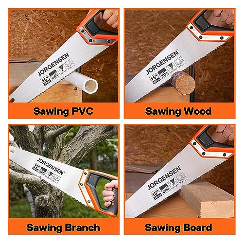 JORGENSEN 15 Inch Pro Hand Saw, 8 TPI Fine-Cut Ergonomic Non-Slip Aluminum Ultrasonic Welding Handle for Sawing, Trimming, Gardening, Woodworking, - WoodArtSupply