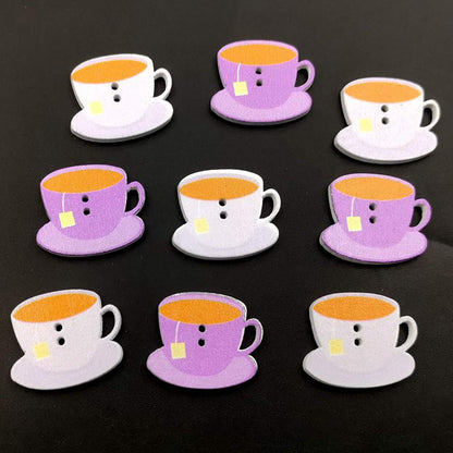 50Pcs Coffee Cup Shape Wood Buttons DIY Scrapbook Photo Album Sewing Knitting Decor - Multicolor - WoodArtSupply