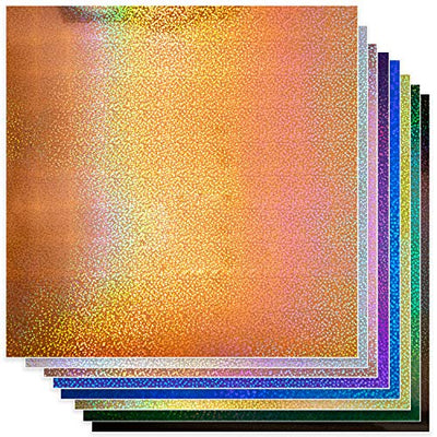 Permanent Glitter Vinyl for Cricut (8pk, 12 x 11 Inch) Sparkle Holographic Vinyl Adhesive Sheets for Oracle 651 with Metallic Rainbow Effect (Gold,
