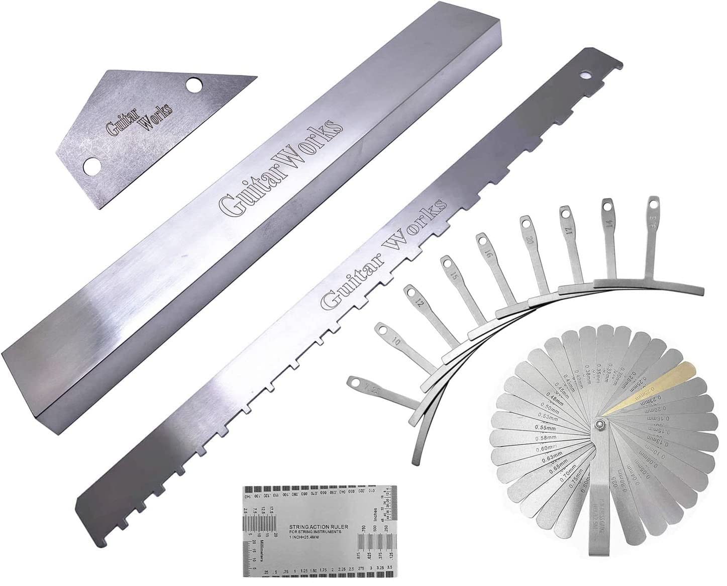 jiayouy Set of 14 Pieces Luthier Tools Set Guitar Neck Notched Straight Edge 9pcs Guitar Radius Gauge String Action Gauge Ruler Fret Rocker Fret Jiayouy