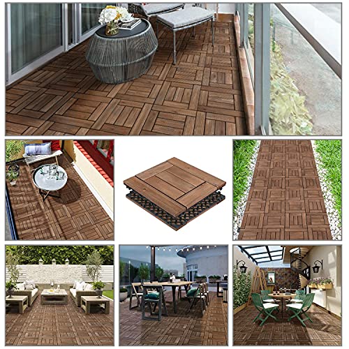 Topeakmart 27PCS Patio Deck Tiles Interlocking Wood Composite Decking Floor Tiles 12 x 12in Brown for Outdoor & Indoor Patio Garden Deck Poolside Topeakmart