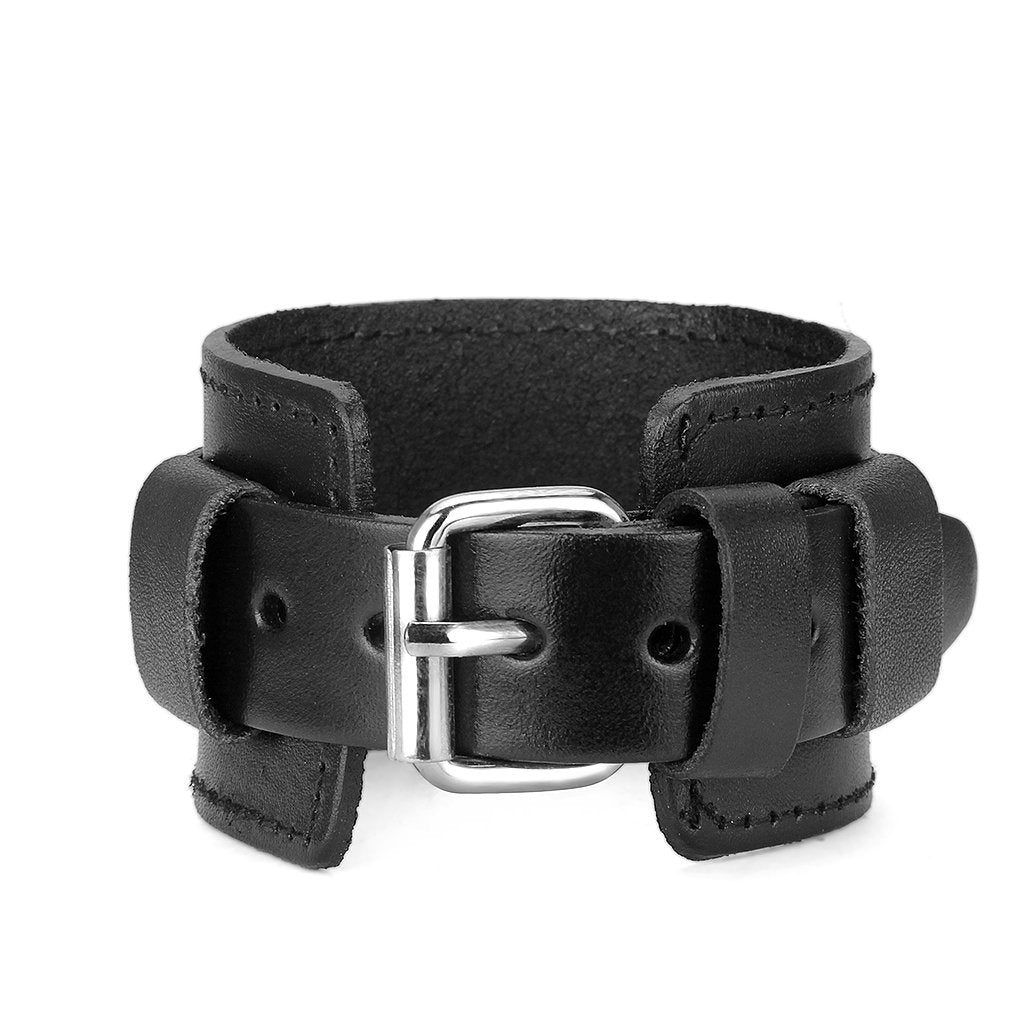 GelConnie Punk Leather Cuff Bracelet Braided Bracelets Rock Leather Wristbands Adjustable Gothic Wrap Bracelet for Men, Women LPB322-Black GelConnie