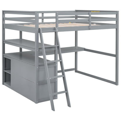 MERITLINE Modern Full Size Loft Bed with Desk, Shelves, and Storage Drawers for Kids and Teens - WoodArtSupply