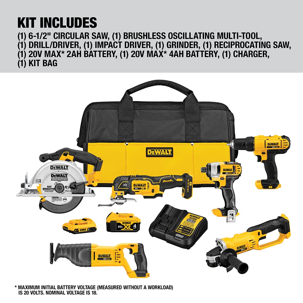 DEWALT 20V MAX Power Tool Combo Kit, 6-Tool Cordless Power Tool Set with Battery and Charger (DCK661D1M1) DEWALT