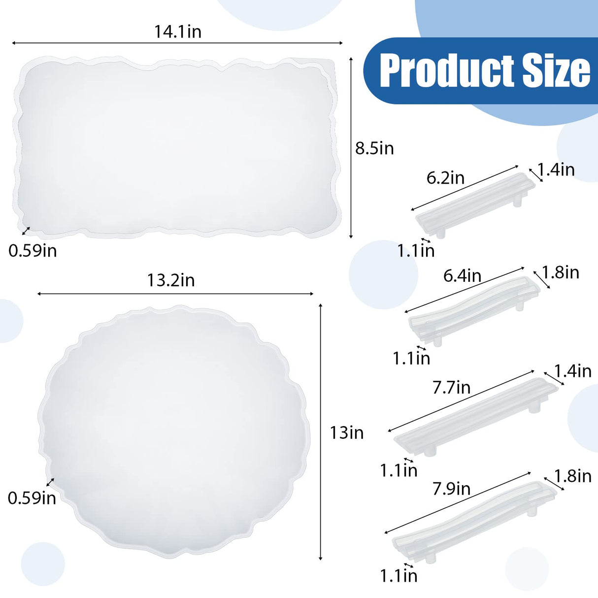 meekoo 2 Pcs Large Silicone Resin Tray Molds with 4 Pcs Handles Serving Tray Molds Round Rectangle Resin Mold for Making Jewelry Plates Tea Coasters meekoo