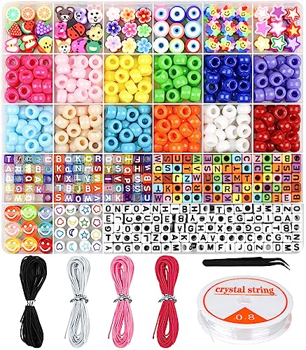 Dowsabel Bracelet Making Kit, Beads for Bracelets Making Pony Beads Polymer Clay Beads Smile Face Beads Letter Beads for Jewelry Making, DIY Arts and Dowsabel