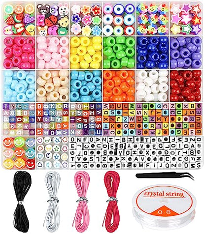 Dowsabel Bracelet Making Kit, Beads for Bracelets Making Pony Beads Polymer Clay Beads Smile Face Beads Letter Beads for Jewelry Making, DIY Arts and