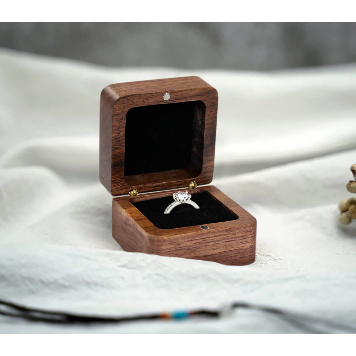 WisePoint Personalized Wooden Ring Box, Mini Engagement Ring Holder Box with Single Slot, Square Wedding Ring Box for Ring, Elegant and Retro Ring - WoodArtSupply