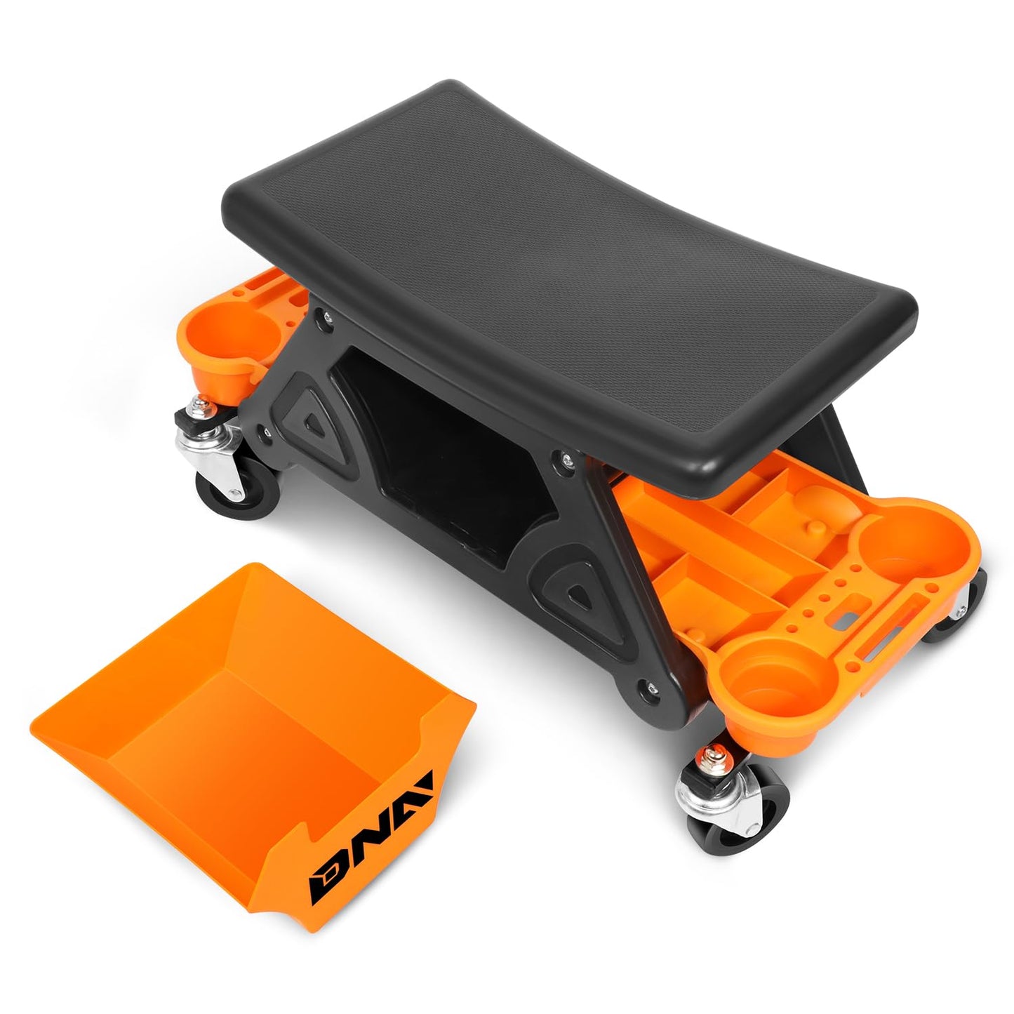 DNA Motoring TOOLS-00189 Mechanic Stool - 25-1/2" x 13" x 12" (L x H x W), Rolling Work Seat w/Lockable Swivel Wheels and Storage Tool Tray - WoodArtSupply