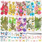 297 Pcs Dried Pressed Flowers Butterfly Stickers for Resin, Real Natural Dry Flowers Leaves Bulk with Tweezers for Art Craft Supplies Scrapbooking Cruzix