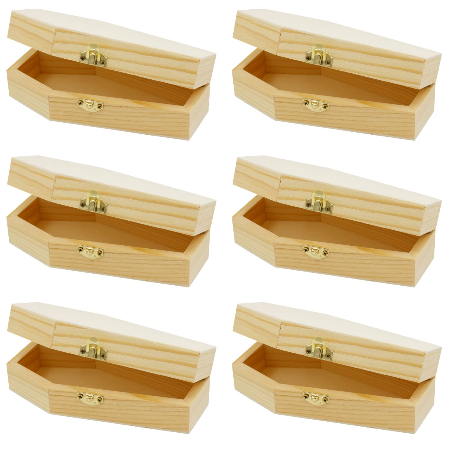 Creative Hobbies Pack of 6 - Small Unfinished Wood Funeral Coffins, 6-Inch - Perfect for Halloween, Goth Decor, and Pet Memorials Creative Hobbies
