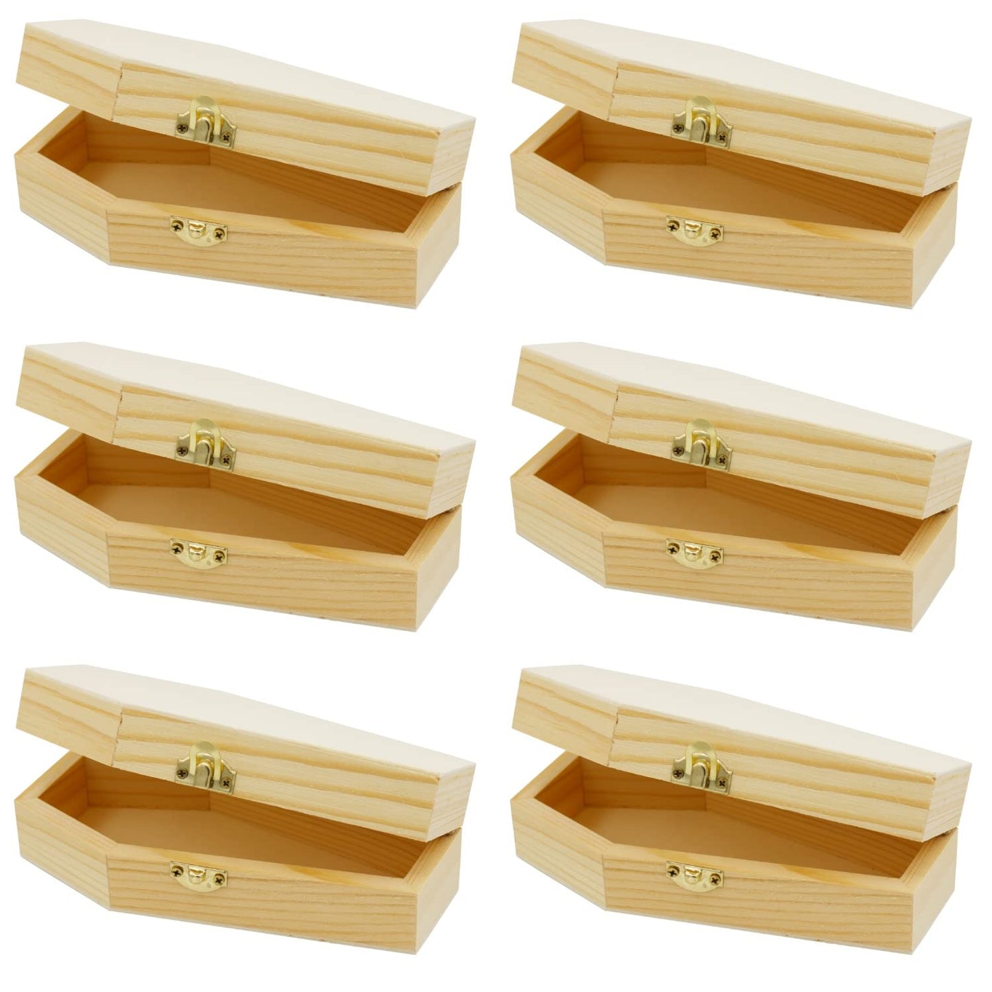 Creative Hobbies Pack of 6 - Small Unfinished Wood Funeral Coffins, 6-Inch - Perfect for Halloween, Goth Decor, and Pet Memorials - WoodArtSupply