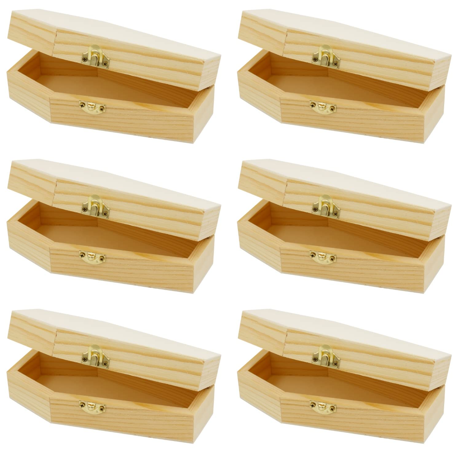 Creative Hobbies Pack of 6 - Small Unfinished Wood Funeral Coffins, 6-Inch - Perfect for Halloween, Goth Decor, and Pet Memorials - WoodArtSupply