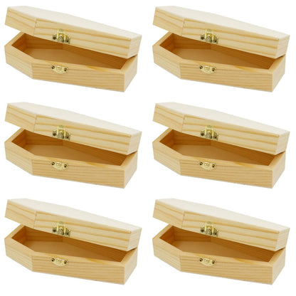 Creative Hobbies Pack of 6 - Small Unfinished Wood Funeral Coffins, 6-Inch - Perfect for Halloween, Goth Decor, and Pet Memorials - WoodArtSupply