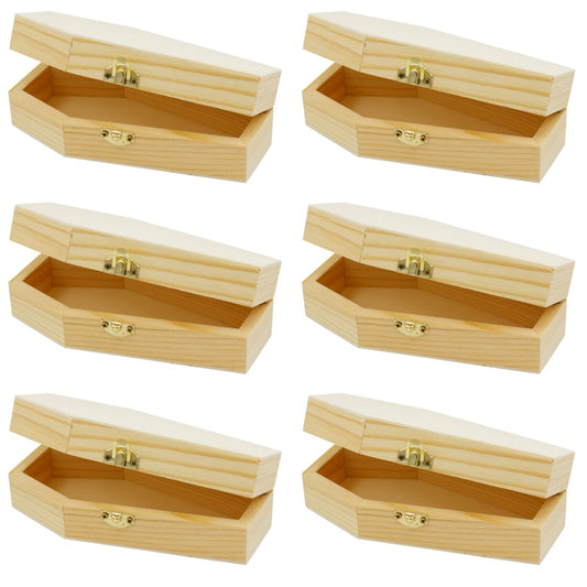 Creative Hobbies Pack of 6 - Small Unfinished Wood Funeral Coffins, 6-Inch - Perfect for Halloween, Goth Decor, and Pet Memorials - WoodArtSupply