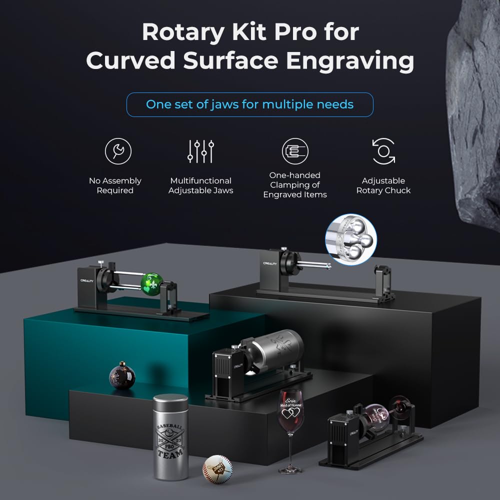 Creality Rotary Kit Pro, Laser Rotary Roller 3 in 1 Multi-Function Engraving Accessories for Laser Engraver, Jaw Chuck Rotary for Engraving Wine Cregrant3D