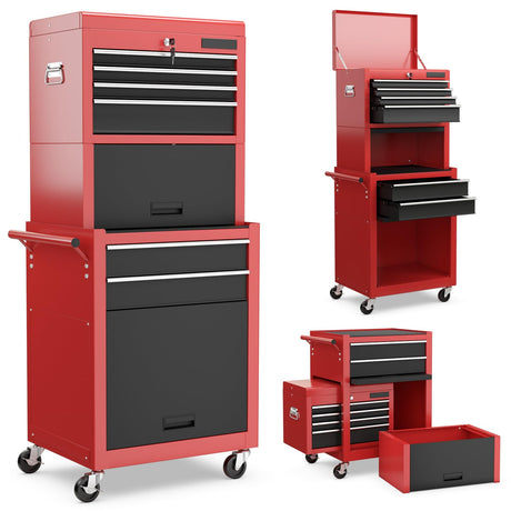 Goplus 6-Drawer Rolling Tool Chest, 3-in-1 Tool Box Organizer w/Auto Locking System & Lockable Wheels & Sliding Drawers & Detachable Top, Tool Goplus