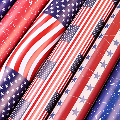 Tintnut American Flag Permanent Vinyl - 10 Sheets 12"x10", USA Flag Patriot Adhesive Vinyl, Independence Day Pattern Self Sticker Waterproof Vinyl Tintnut