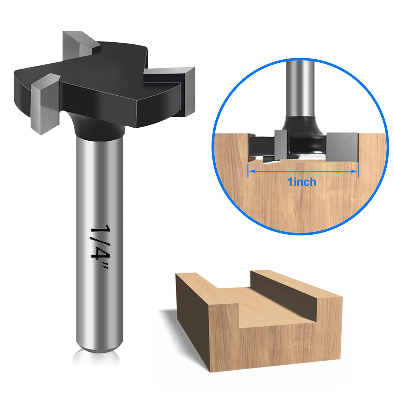 CNC Spoilboard Surfacing Router Bits, 1/4“ Shank 1” Cutting Diameter Dado and Planer Router Bits Spoilboard Cutter with Removable Inserts, Carbide DKIBBITH