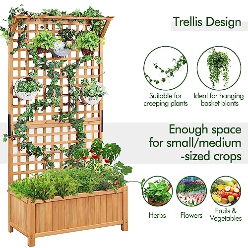 Yaheetech 72″ H Horticulture Garden Planter with Trellis for Vine Climbing Plants Garden Box Outdoor w/Drainage Holes Raised Garden Bed Garden Yaheetech