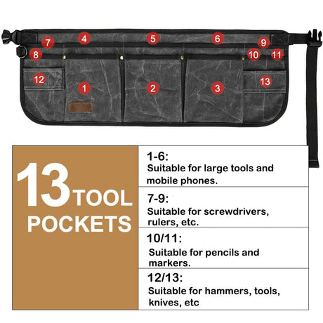 Tool Belt Pouches for Men Utility Belt Electrician Tool Bag Canvas Gardening Waist Tool Pouch with 13 Pockets for Men Women Carpenters Electricians FASHIXD