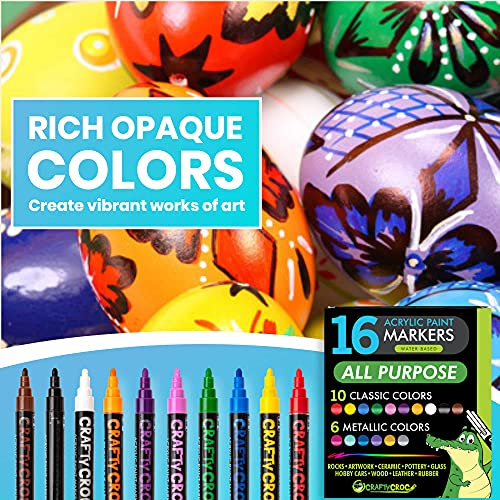 Acrylic Paint Pens for Rock Painting - NEW Acrylic Paint Markers – Includes 16 Water-based Markers with Reversible Tips for Painting Rocks, Glass, - WoodArtSupply