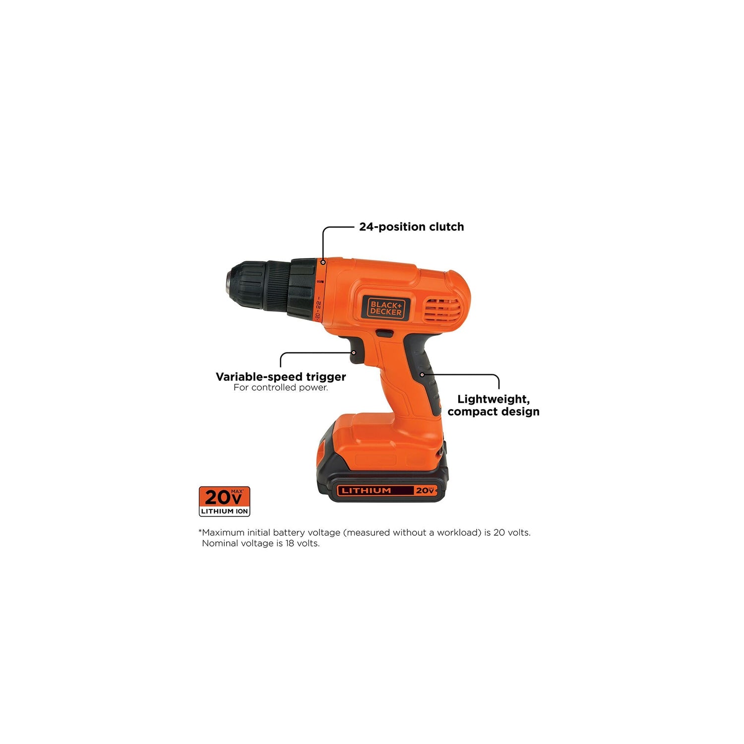 BLACK+DECKER 20V MAX Drill & Home Tool Kit, 34 Piece (BDCD120VA) , Orange BLACK+DECKER
