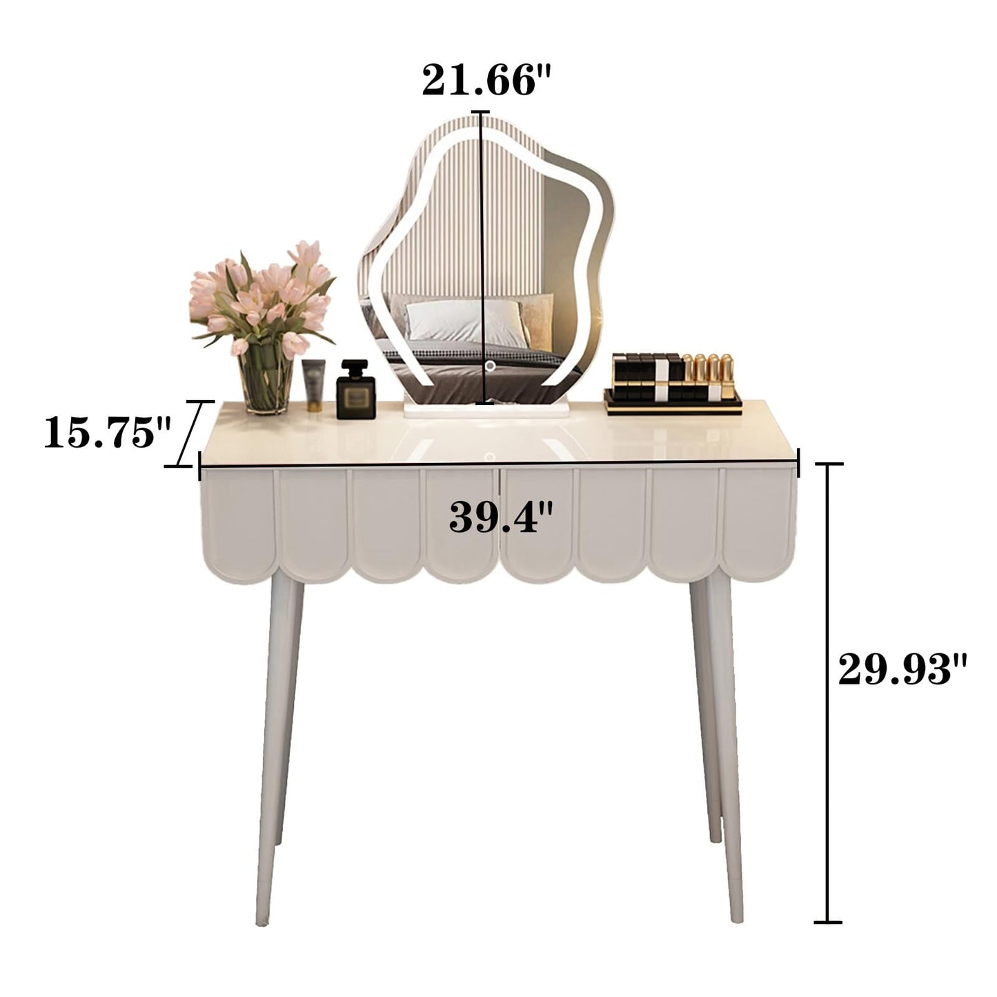 39.4" Makeup Vanity with Lights and Drawers Large-Capacity Storage Space Zoned Storage Vanity Table Set with Mirror High-Definition Mirror Clear