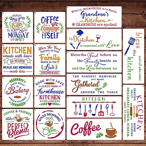 Farmhouse Kitchen Stencils Reusable Stencil for Painting on Wood, Large Wood Burning Stencils Craft Templates for Coffee Bakery Sign Dining Room eageus
