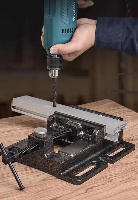 Drill Press Vise, 3'' Jaw Capacity, Quick Release Clamp-on Vise Ultimate Durability, Slotted Base Drill Press Vice for Woodwork, Low Profile Drill TRUSBEE
