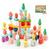48PCS Wooden Stacking Building Blocks Montessori Toys for 1 2 3 4 5 6 Year Old Girls Boys Preschool Educational Sensory Toys for Toddlers 1-3 STEM BigShu