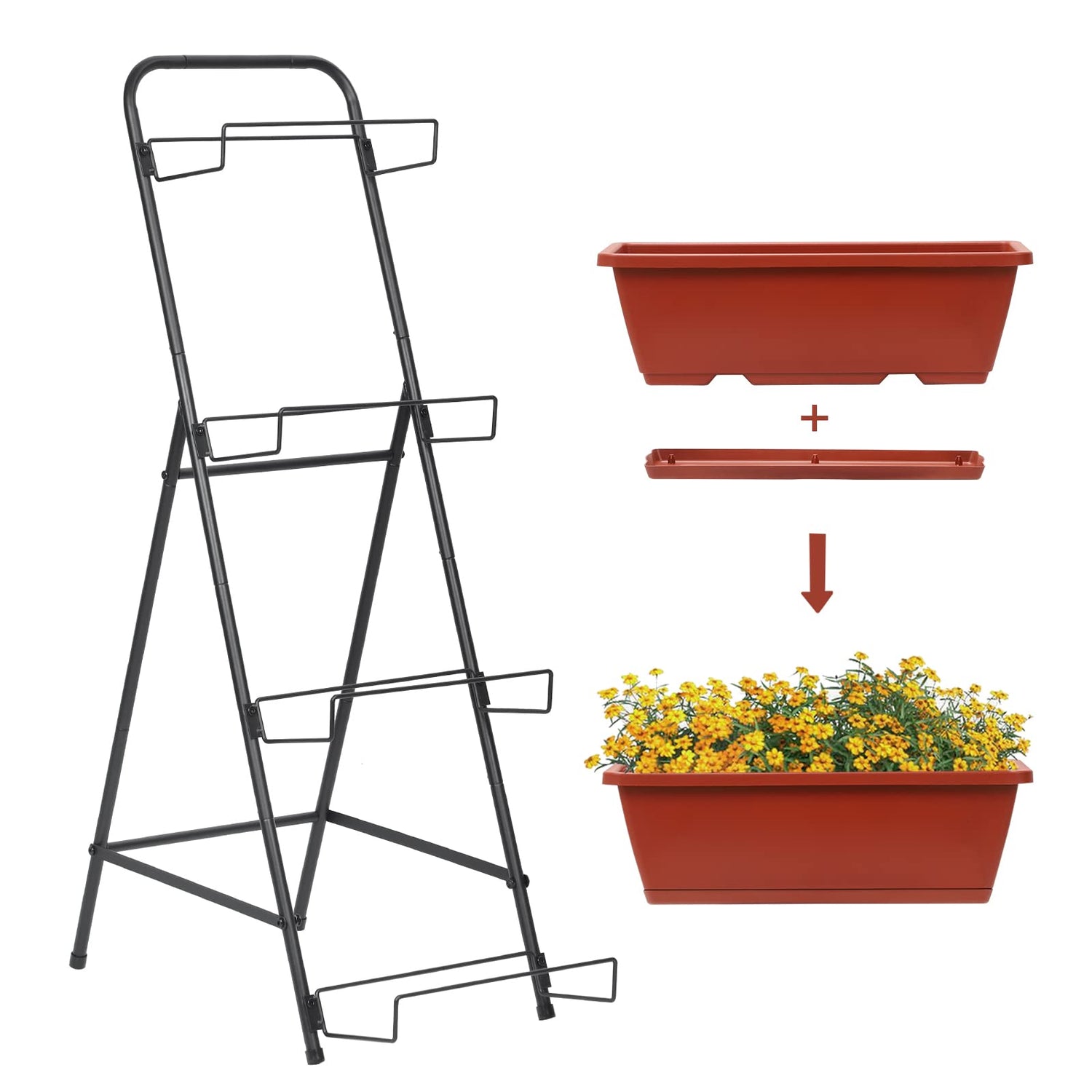 4 Tiers Vertical Raised Garden Bed, Planter Raised Beds Freestanding Elevated Planter Bed with Planter Tray for Indoor and Outdoor Flowers Herbs Nandae