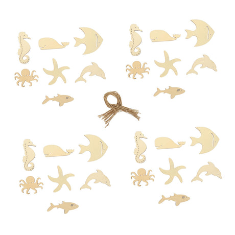 CIMAXIC 28pcs Ocean Cartoon Wood Chips Wood Paint for Crafts 3D Wooden Ornaments to Paint Crafts for sea Animals Mini Decor Wood Slice Art Craft Wood CIMAXIC