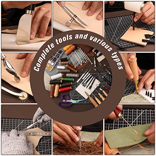 Leather Crafting Tools and Supplies, Leather Tooling Kit With Prong Punch  Groovers Cutting Mat Stamping Tools Leather Working Kit 