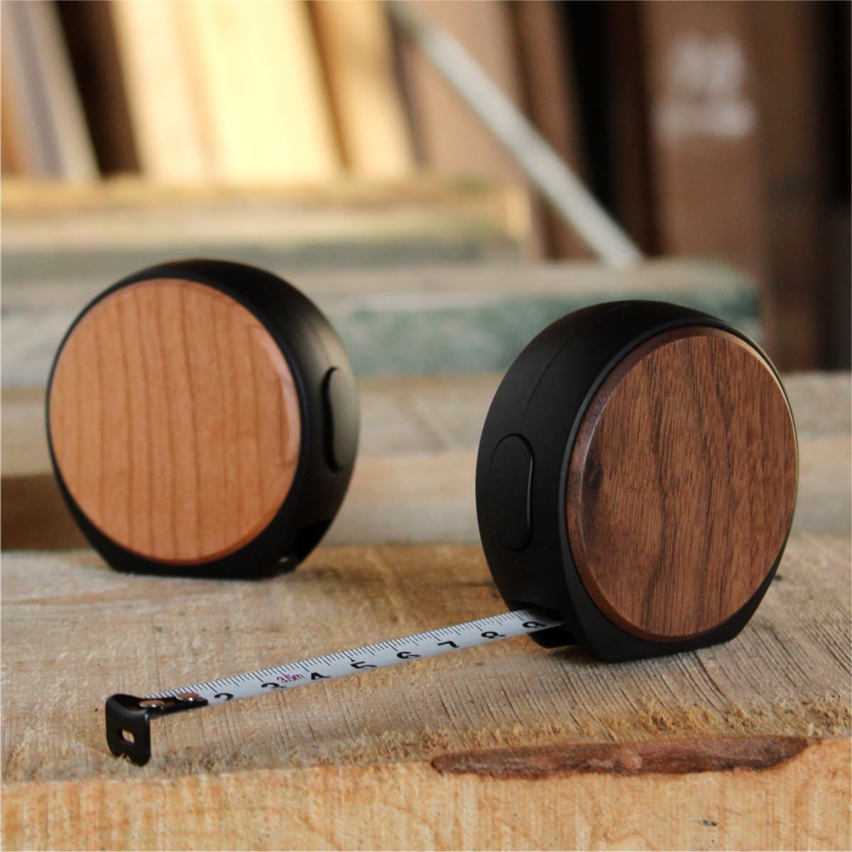 +LUMBER by Hacoa PL002-W MEASURE, Auto-stop 12ft Tape Measure with Natural Wood (Walnut)