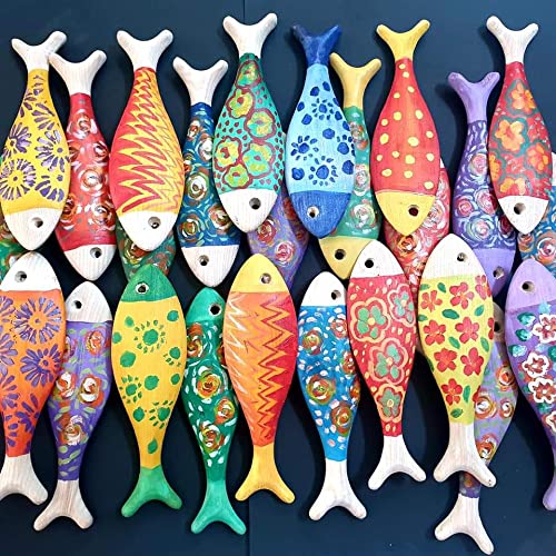  Pack of 3 Wooden Fish, 3D Unfinished Wooden Fish for