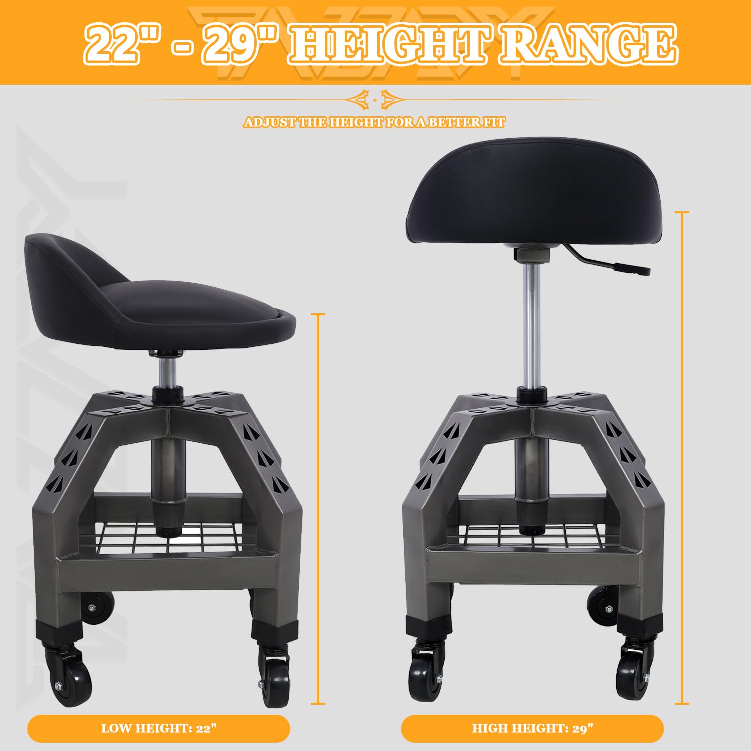 Tandagy Shop Stools with Wheels 360° Swivel Rolling Shop Stool Adjustable Height Mechanic Stool 300 LBS Capacity Garage Stool on Wheels Heavy-Duty Tandagy