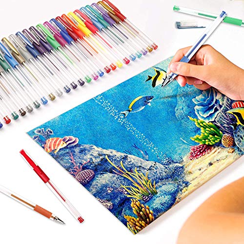 Shuttle Art Gel Pens, 32 Colors Gel Pen Set with Coloring Book for Adults Coloring Books Drawing Doodling Crafts Scrapbooking Journaling Shuttle Art