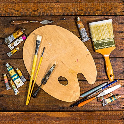 U.S. Art Supply 8" x 12" Large Wooden Oval-Shaped Artist Painting Palette with Thumb Hole - Wood Paint Color Mixing Tray - Easy Clean, Mix Acrylic, - WoodArtSupply