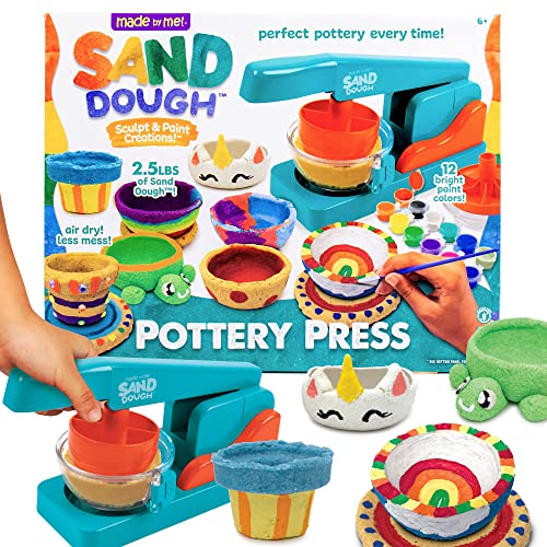 Made By Me! Sand Dough Sculpt & Paint Creations! Pottery Press, Sand Dough Bowl Kit, Paint & Create Your Own Pottery, Mess-Free Pottery Kit for Kids, - WoodArtSupply