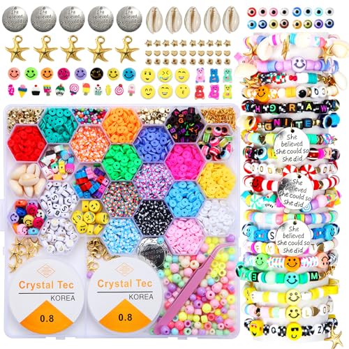 Goody King 3600+pcs Clay Beads Bracelet Making Kit for Beginner Heishi Beads Letter Beads 30 Color+ with Charms Kit for Jewelry Making Clay Beads DIY - WoodArtSupply